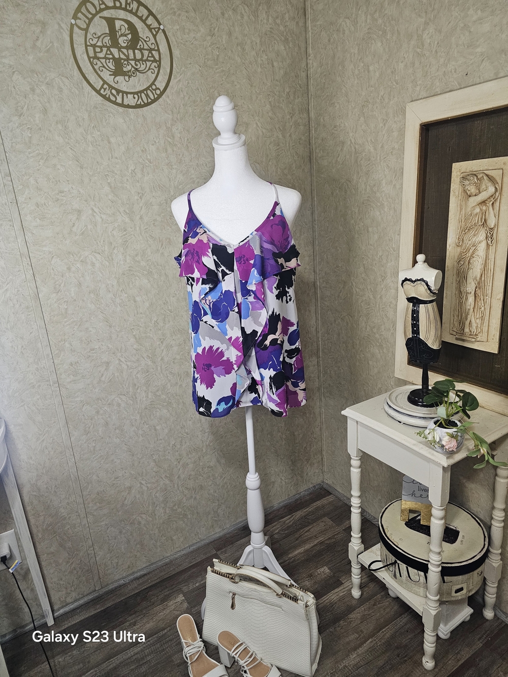 Nicole by Nicole Miller Purple Multi Floral Ruffle Camisole
